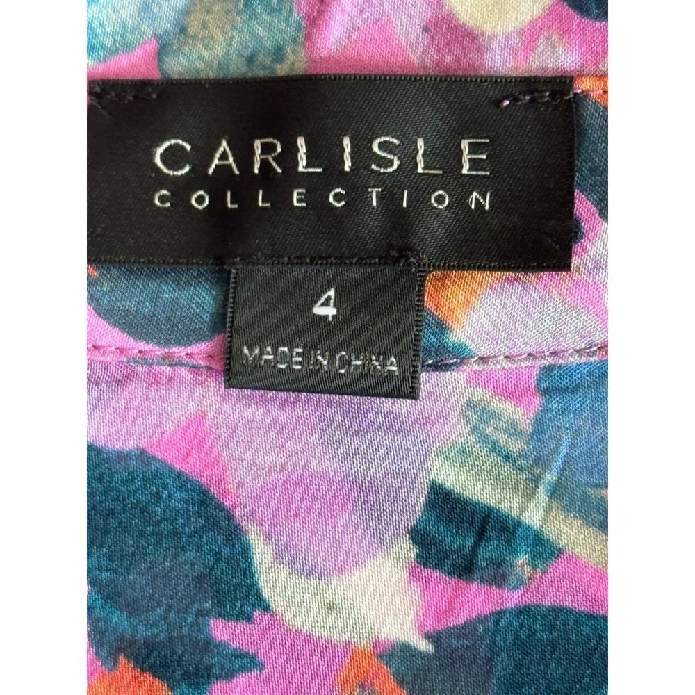 Carlisle Collection 100% Silk Floral Artsy Button Front Blouse Tie Cuffs Size 4 - Picture 4 of 8